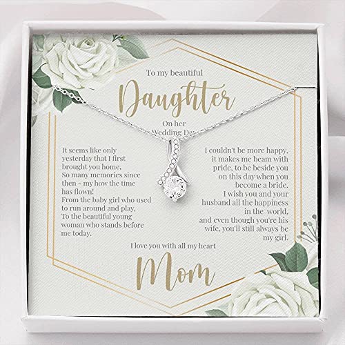 To My Daughter on her Wedding Day - Alluring Beauty Necklace (Cream), Gift Jewelry, Necklace with Message Card and Gift Box