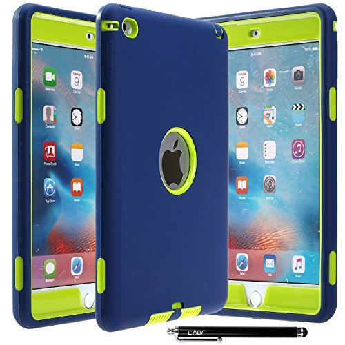 iPad Mini 4 Case - E LV Armor Defender Hybrid Protection from Drops and impacts with 1 Stylus and 1 Microfiber for iPad Mini 4 - [Dark Blue/Green]