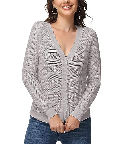 Image of Womens Cropped Cardigan Long Sleeve Button Down V Neck Sweater Open Front Lightweight Shrug for Dresses Tops