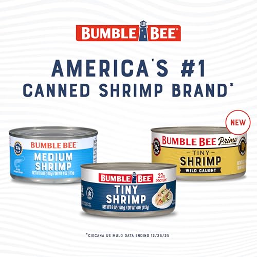 Image of Bumble Bee Prime Tiny Shrimp, 6 oz Can - Wild Caught Canned Shrimp with 22g Protein - Peeled and Deveined Ready to Eat Seafood (Pack of 3)