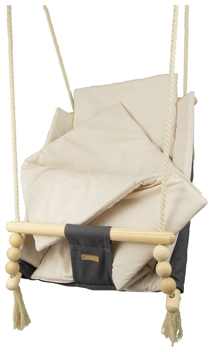Babyschaukel Kleinkindschaukel Babyliegeschaukel Stoffschaukel Babywippe Wiege (Muster: grau-beige)