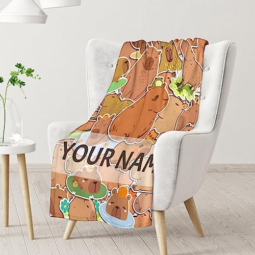 Personalized Blanket Gifts with Name - 60"x80" Cute Throw for Boys, Girls - Brown Soft Fuzzy Blankets for Bed, Couch & Living Room
