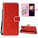 Produktbild Galaxy A71 Handyhülle Leder Glitzer Rot, PU Leder mit Silikon TPU Inner Etui Case Schutzhülle mit Kartenfächer Magnet Wallet Brieftasche Glitter Leder Klappbar Hülle Kompatibel mit Samsung Galaxy A71