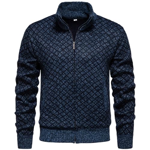 Mens Sherpa Knit Sweater Coat Full Zip Fleece Lined Cardigan Sweaters Stand-up Collar Casual Knit Sweater Jacket