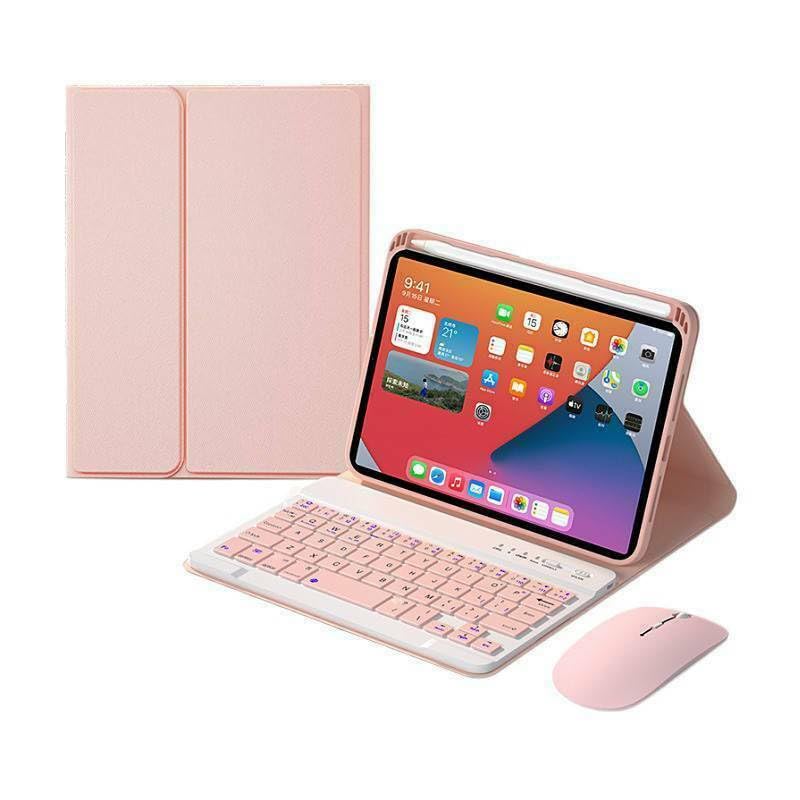 Teclado Bluetooth iPad mini 6 funda de piel rosa ratón inalámbrico portátil tapa
