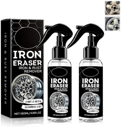 Iron Eraser Rust Remover Spray, Fast Acting Metal Iron Particle Cleaner, Automotive Brake Dust & Oxidation Remover, Multi-Purpose Rust Removal Spray for Car Wheel Hub Metal Surfaces（2PCS）