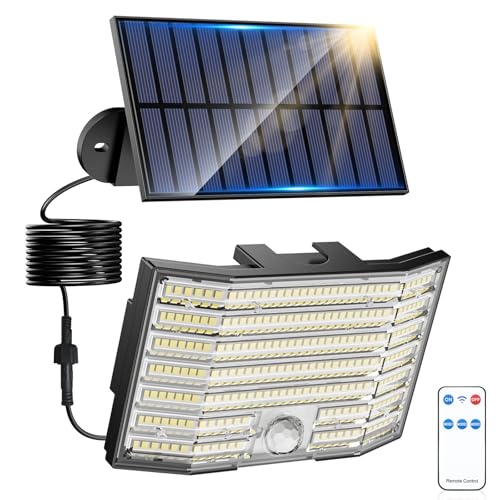 AGOTD Lámparas solares para exteriores, 226 luces LED solares para exteriores con detector de movimiento, IP65 resistente al agua, ángulo de iluminación de 270°, lámpara de pared solar para jardín con