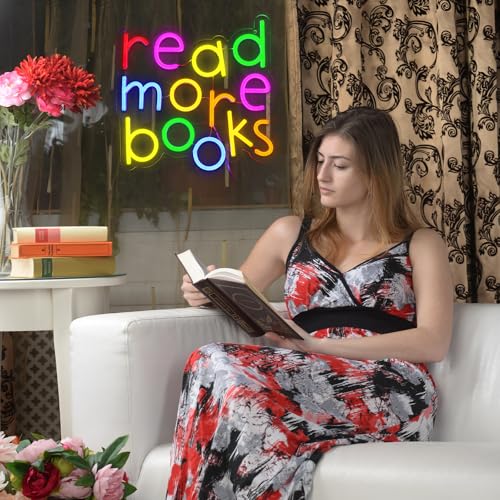 Image of Read More Books Neon Sign for Wall Decor, Reading Led Signs for Library, USB Dimmable Neon Lights for Classroom Reading Corner Bedroom Study Room Home Book Club Motivational Wall Art