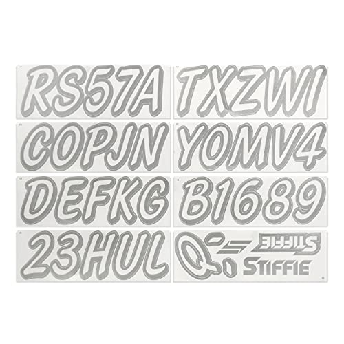Image of STIFFIE Whipline Solid Transparent Clear /Metallic Silver 3 inch Alpha-Numeric Registration Identification Numbers Stickers Decals for Boats & Personal Watercraft