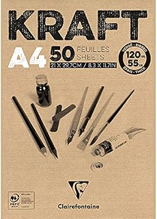 Clairefontaine - Ref 975815C - Kraft Paper Pad (50 Sheets) - A4 (297 x 210mm) Size, 120gsm Paper, Acid Free, pH Neutral - Suitable for Painting & Drawing - Brown