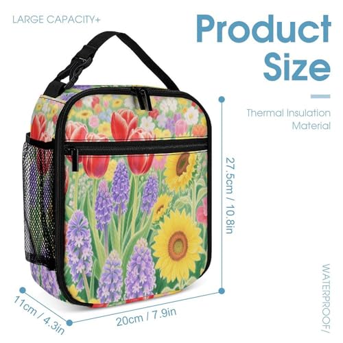 Colorful Flowers Printed Backpack With Lunch Pack Storage Box Case 3pcs Lightweight Travel Backpack4