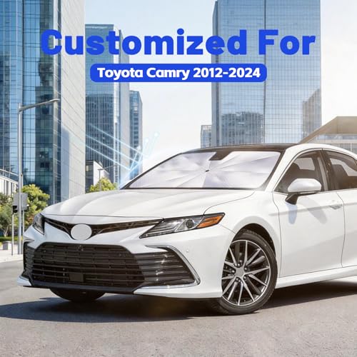 Image of Car Windshield Sun Shade for Toyota Camry 2012-2024 -[Reflective Coated Fabric] Sunshade Umbrella for Front Window, Car Shades Sun Visor Keep Car Cool and Protects Interior, 1:1 Exact Fit