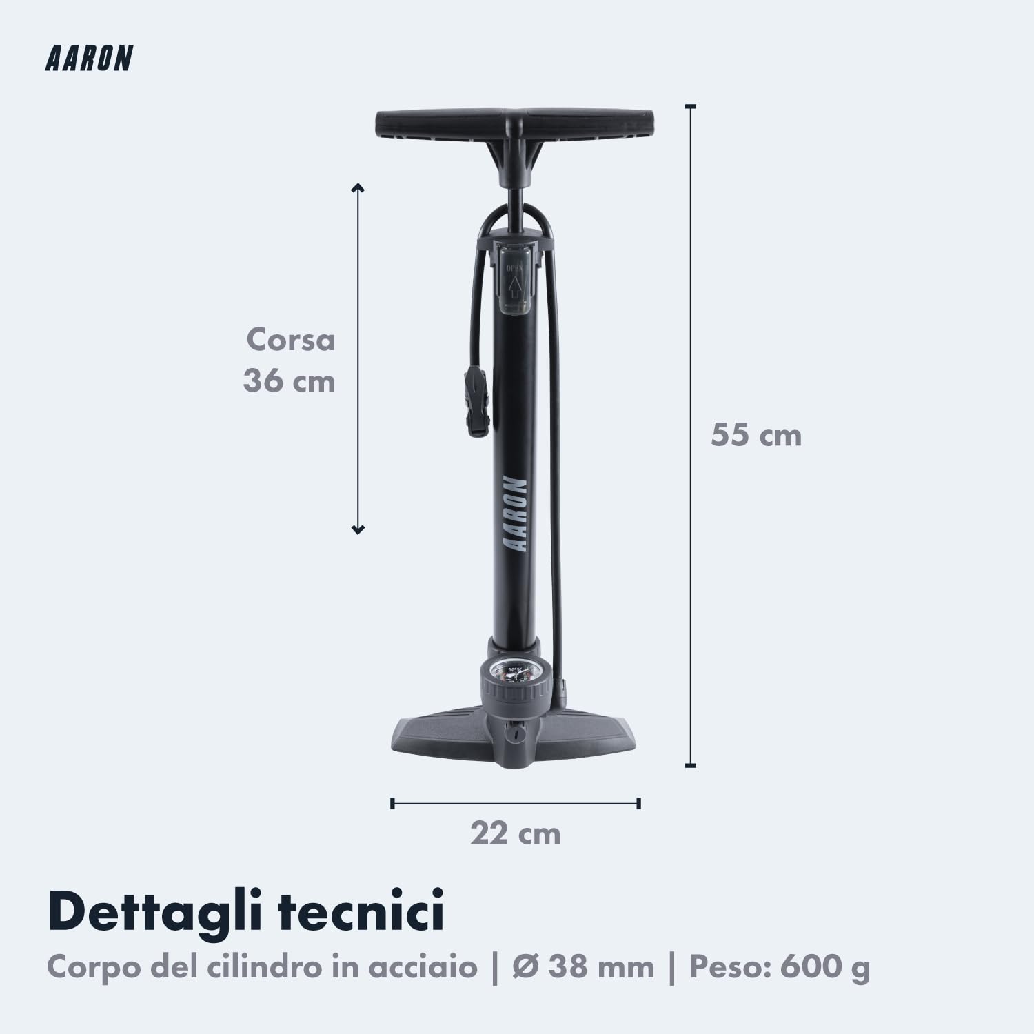 AARON Air Pompa da terra per bicicletta con manometro per tutte le valvole, pompa ad alta pressione per bicicletta da strada, pompa ad aria, pompa con attacco a sfera (grigio)