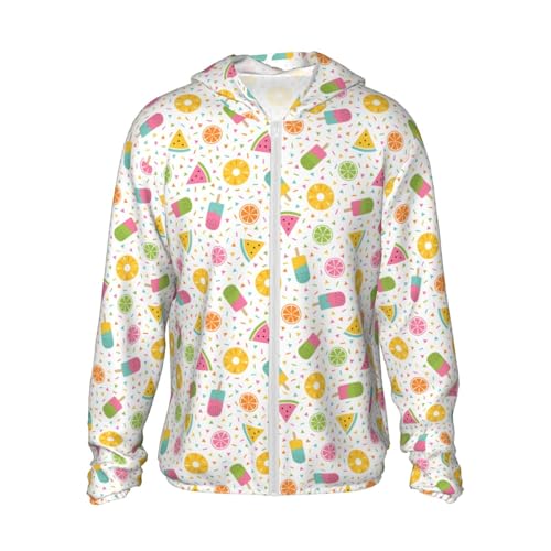 Fruit Ice Cream Sun Protection Hoodie Zip Rash Guard Long Sleeve Shirt for Fishing Hiking for Mens Womens