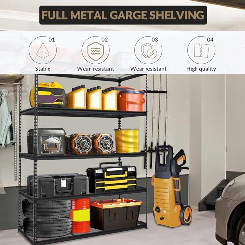 Image of Heavy Duty Storage Shelves 60x24x78 in, 2500Lbs Adjustable Metal Shelving for Garage Organization, Durable Garage Shelving Easy Assemble