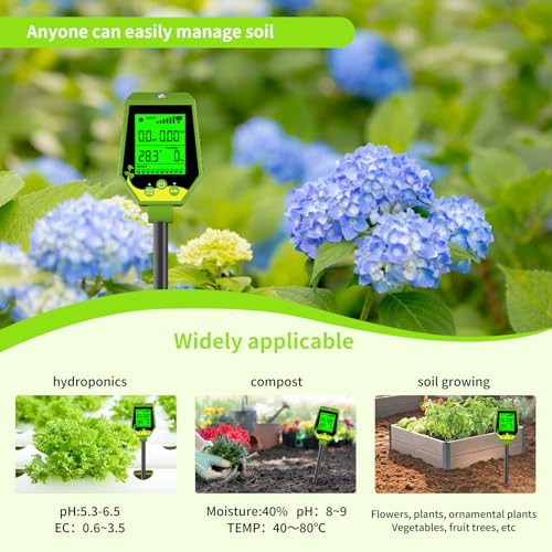 YIYEGO Soil Meter, 6-in-1 Digital Plant Soil Moisture Meter with Moisture, Fertility Light, PH, EC, Temp - Image 3