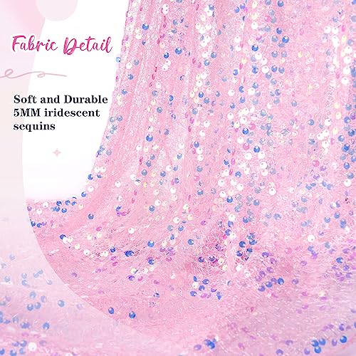 Queendream PINK TABLE RUNNER 10Ft Glitter Iridescent Sequin Table Runner 25X120 Inches For Bridal Baby Shower Girls Birthday Party Sweetheart Table Decorations thumb #2