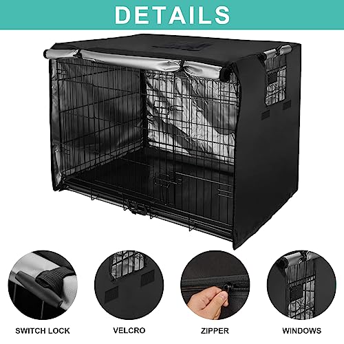 AXPQHL Dog Cage Cover,600D Oxford Fabric Material Dog Cage Cover Durable Waterproof And Windproof Dog Cage Cover For Indoor And Outdoor Use,Black(94 x 61 x 63,5 cm) - Image 2