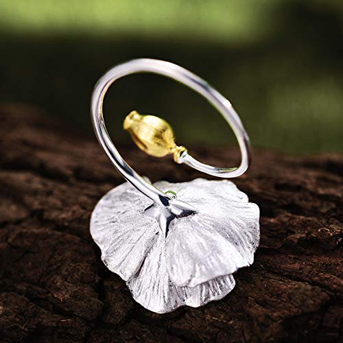 Bague coquelicot ajustable argent S925 fini les erreurs de taille bague