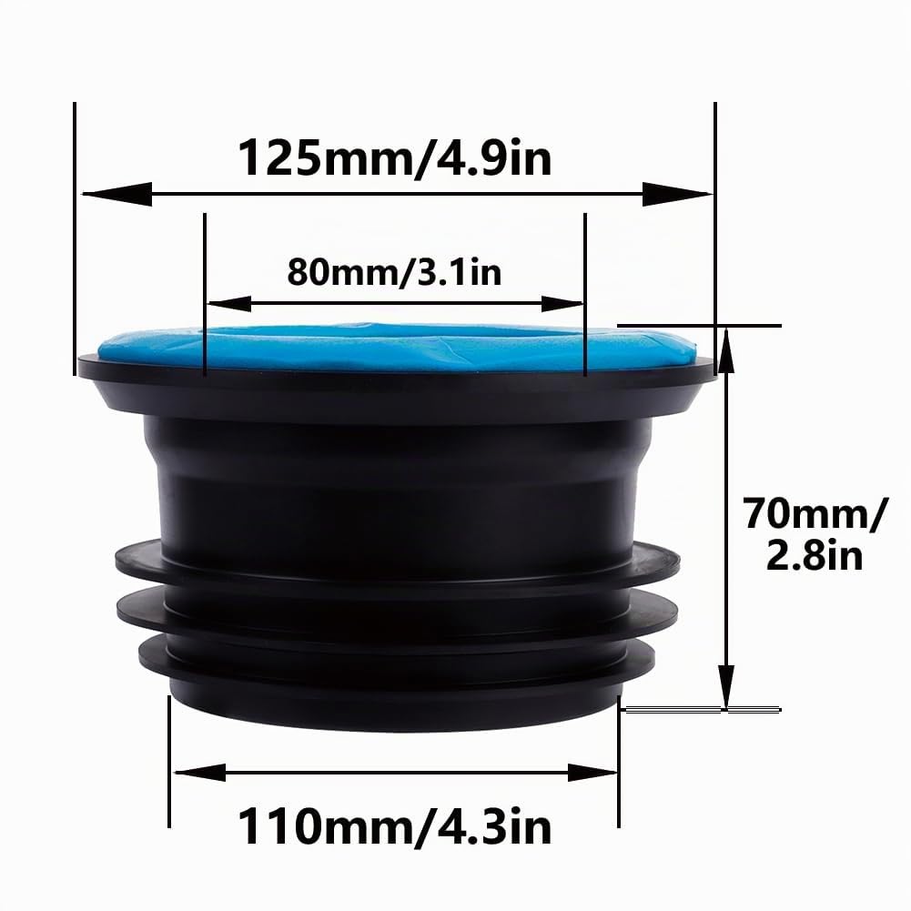 Anillo de Sellado para Inodoro Sin Cera - Junta de Goma Gruesa Antifugas y Anti-Olores - Kit de Instalación con Pernos y Arandelas - Sello Universal Ajustable para Tuberías de Desagüe y Tazas de Baño