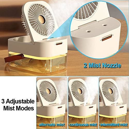 Adptoyu 3-In-1 Humidifers,Portable Mini Humidifier With Night Light And Fan, Small Desk Humidifier With Remote Control, Usb Personal Timing Setting Humidifier For Bedroom/Office/Travel, 2.5L, White #TOP1