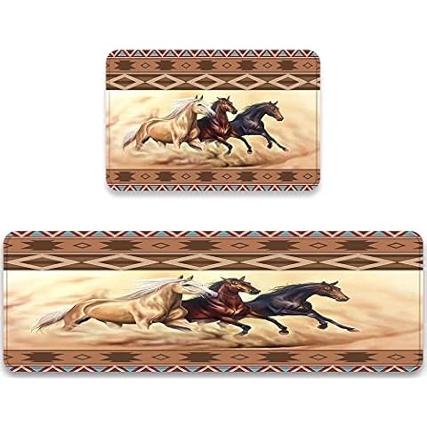 Animal Running Horse Kitchen Rugs Set Cover