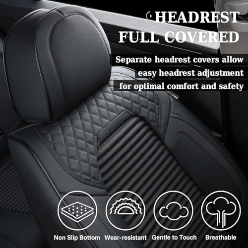 Image of Coverado Front Seat Covers, Black Nappa Leather Car Seat Covers, Black Seat Covers for Cars, Car Seat Protector Cushions Universal Fit for Most Sedans SUV Pick-up Truck