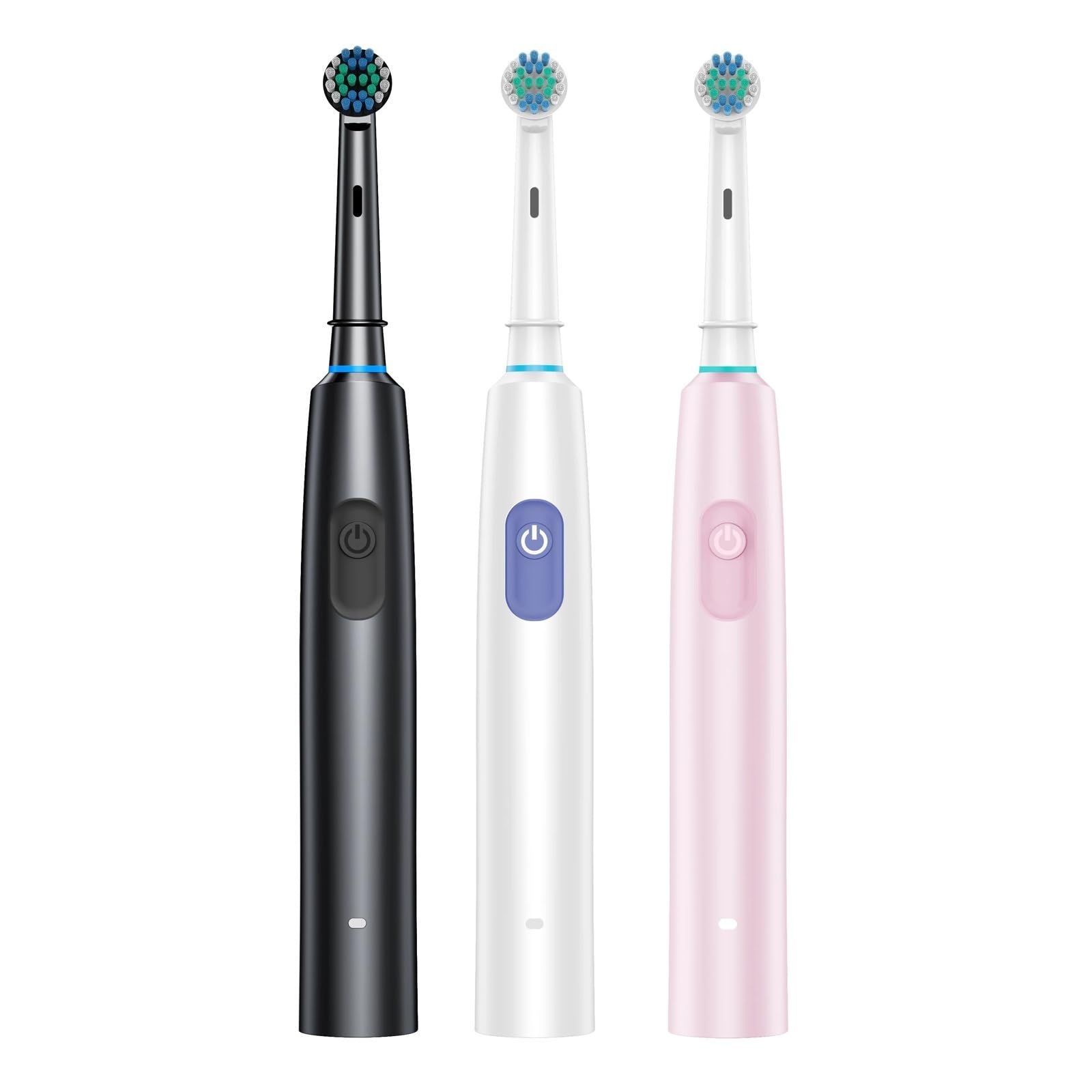 2 cepillos de dientes giratorios recargables, temporizador para adultos, cargador USB de 6 modos con cabezales de repuesto (2002 negro rosa)