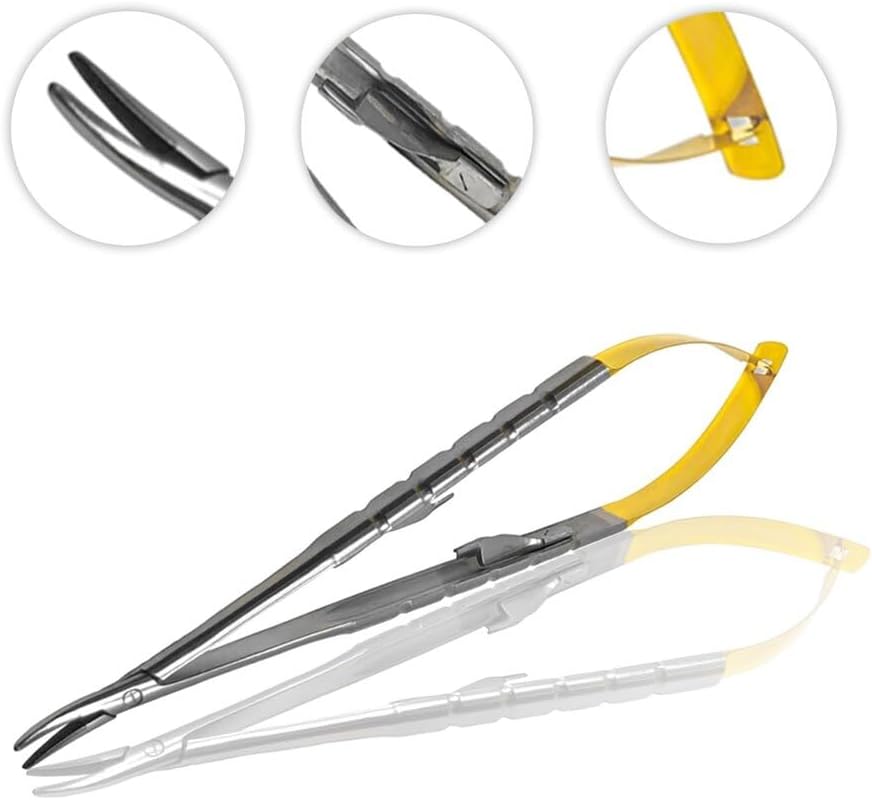 Castroviejo Needle Holder Curved TC Jaws 5.5 Inch Stainless Steel Tungsten Carbide Inserted Jaws with Lock