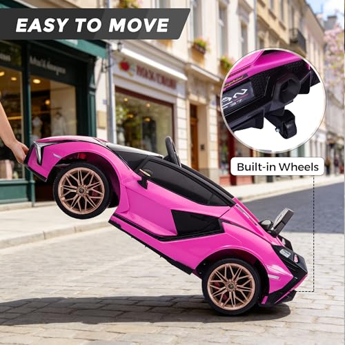 Licensed Lamborghini SIAN Kids Electric Ride On Car by TOBBI, Toddler 12V Battery Powered 4 Wheeler Driving Vehicle Toy with Remote Control/Safety Belt/Horn & LED Lights for Children Age 1-6-Pink - Thumbnail 5