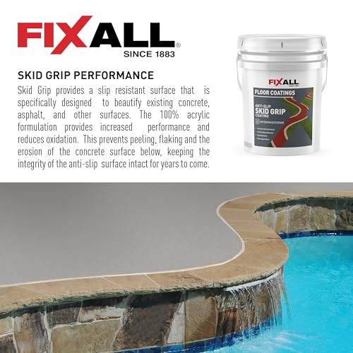Image of FIXALL Skid Grip Anti-Slip Coating, 5 Gallons, Crimson, Exceeds ADA Standards, Ideal for Safety Areas, Slip-Resistant Pavement, Cement & Concrete Paint