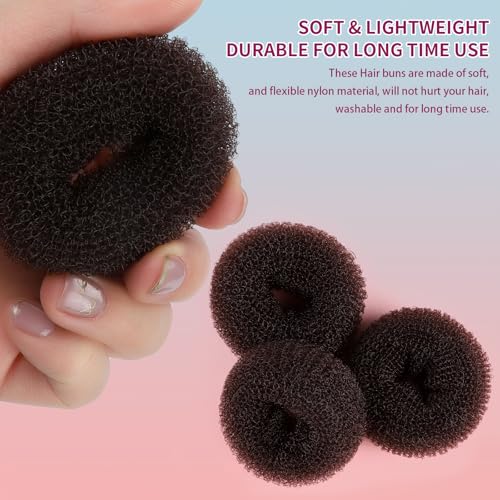 Teenitor Small Donut Hair Bun Maker Set - 4 Dark Brown Small Size Hair Bun Maker, Hair Donuts for Buns Kids, 5 Elastic Bands, 20 Hair Pins, Buns Forms for Hair