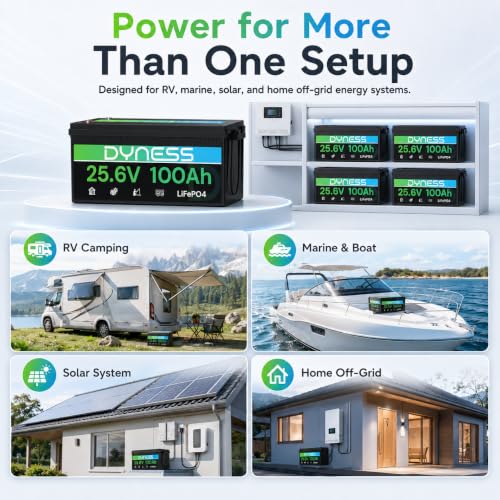 Image of Dyness 24V 100Ah LiFePO4 Lithium Battery, 2560Wh Large Capacity with Smart 100A BMS, 4000+ Deep Cycle, 10-Year Lifetime, Supports 4P2S Connection Up to 20.48kWh, Perfect for RV, Solar System, Marine