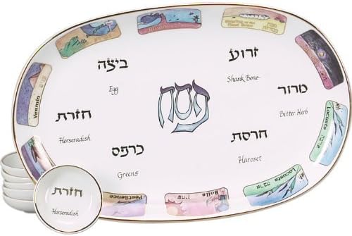 Passover Porcelain Seder Plate and Matching Plates in Ten Plagues Design