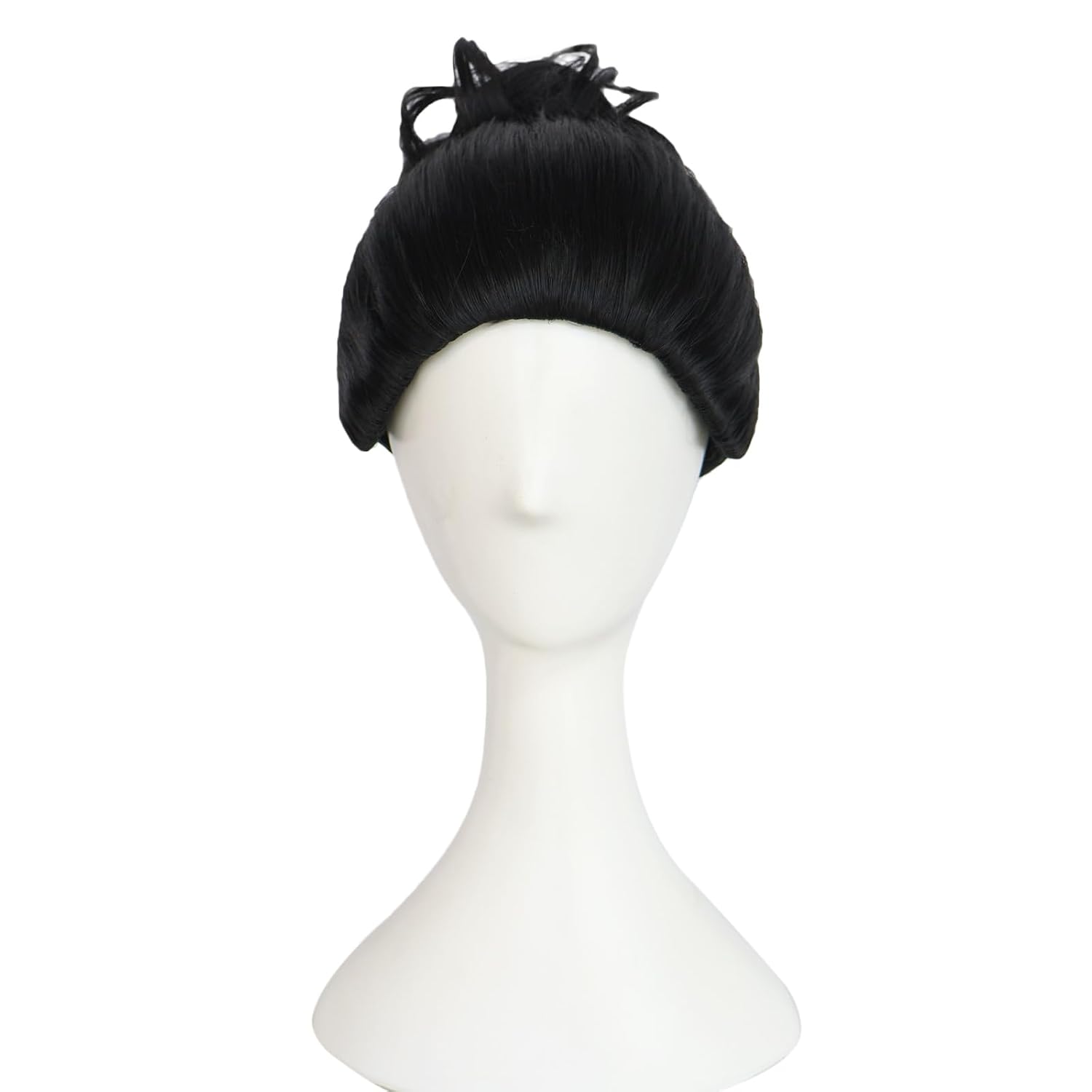 JoneTing Black Wig with Bun Men Short Wavy Black Prestyled Ponytail Wig | Hair Net Short Blacked Cosplay Costume Wigs Anime Blacked for Men Coser Hair for Halloween Carnival Christmas Party Outfit