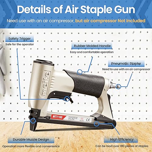 meite MT7116S Air Staple Gun with Safety Switch, Pneumatic Upholstery Stapler - Image 2