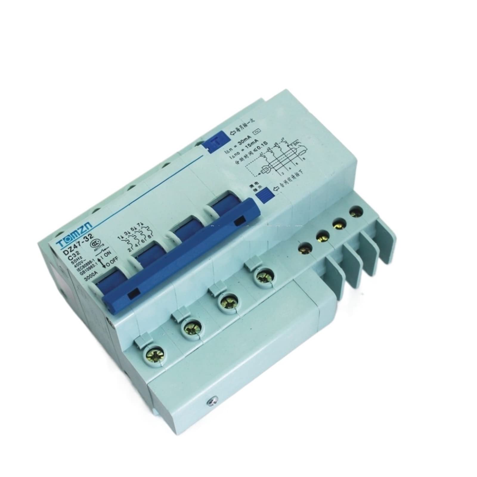 YFHGULBTK DZ47LE 4P 32A 400V~ 50HZ/60HZ Residual Current Circuit Breaker with Over and Leakage Protection