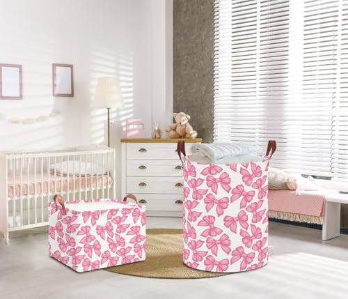 Image of NTAOHAMPER Laundry Hamper,Laundry Basket,Baby Nursery Hamper,Waterproof Storage Bin,Clothes Organizer Basket,Room Decor(Big Bowknot)