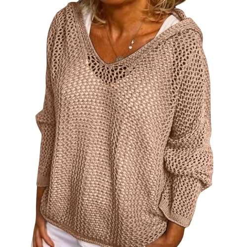 Women's Hollow Out Knit Hoodies Sweater Long...