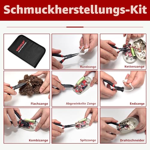WISEUP 8-teiliges Mini-Zangen-Set, Nadel, rund, flach, lang, gebogene Nase, diagonal, Endschneiden, Linesman-Zangen zum Basteln, Elektronik und Schmuckherstellung, mit Tasche