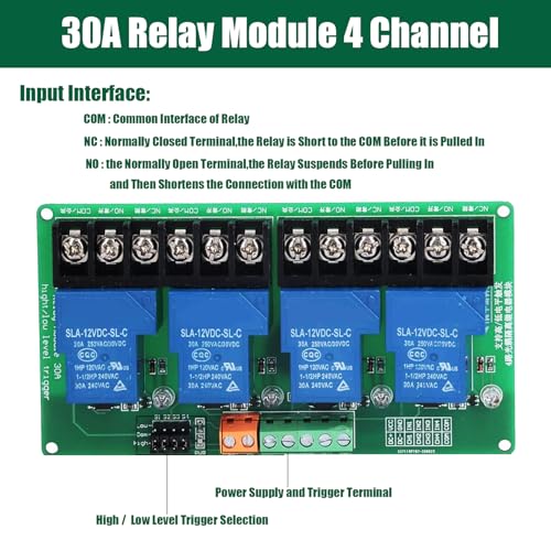 DIANN 30A 4 Channel Relay Module 5V Relay Module Expansion Board High Low Level Trigger with with Optocoupler Isolation for PLC Automation Equipment Control Industrial Control - Thumbnail 2