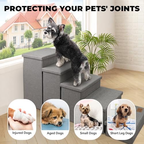 Image of Zerbuger Dog Stairs for High Beds, Folding Pet Stairs Gift for Dogs Puppy with Storage for Bed Couch, Cat Dog Ramp Hold Up to 200 lbs (Gray, 5 Steps No Condo(49 inch D x 17 inch W x 26 inch H))