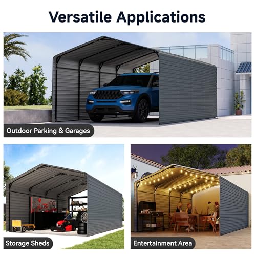 Image of 12x20FT Heavy Duty Metal Carport,Outdoor Garage with Metal Side Panels, Enclosed Car Ports with Heavy Duty Steel Frame and Galvanized Roof for Cars and Boats, Equipment Storage,Tools, Gray
