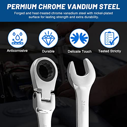 Tongze 21Mm Flex Head Ratchet Wrench: Metric Ratcheting Combination Wrench Spanner With 12 Point Flexible Head & Open End For Vehicle Bicycle Repairing #TOP2