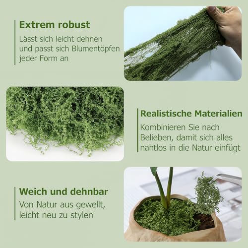 Kisizity 400g Kunstmoos Zum Dekorieren, Kunstmoos Zum Basteln Dunkelgrün, Fake Moos Fake Dekomoos Geeignet für Hochzeit, Wand, Festtagsdekorationen, Aquarium