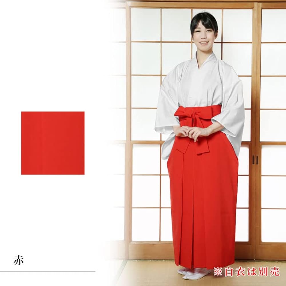 巫女用神祇装束　白衣と行灯型袴 Amazon | [伝統芸術を着る会] 【日本製】T/R巫女 袴 行灯袴 装束