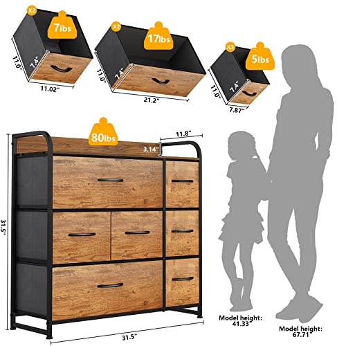 uiano Chest of Drawers with 7 Drawers for Bedroom, Fabric Storage Tower, Easy to Install, Easy Pull Fabric Bins & Wooden Top & Large Storage Space for Living Room, Hallway, Closets (Rustic) - Image 5