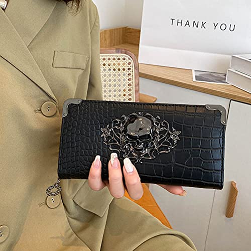 Goth Wallet Skull Clutch Bag PU Leather Gothic Purse (Black-1)3