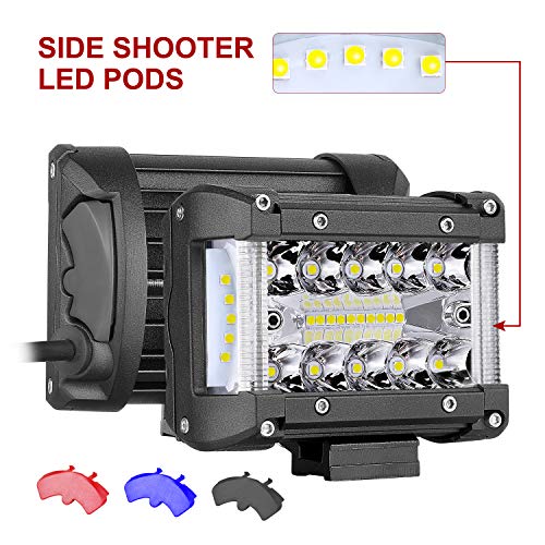 OFFROADTOWN Side Shooter LED Pods, 2pcs 4inch 120W LED Work Light Bar Offroad Driving Lights Spot Flood Combo Fog Lamp for Off-Road Truck Car ATV SUV Boat