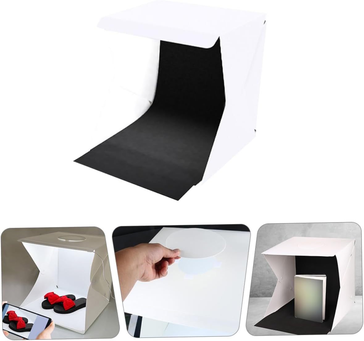 Portable Photo Box Light Tent with LED Lights and Black White Backdrops, 30Cm Folding Photography Lightbox for Product Photography and Studio Shooting
